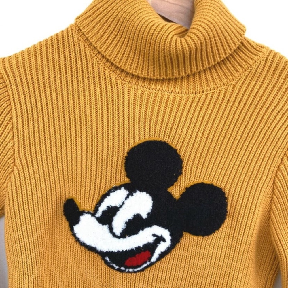 Forever 21 Mickey Mouse Original Yellow Crop Ribbed Sweater Turtleneck Sz M